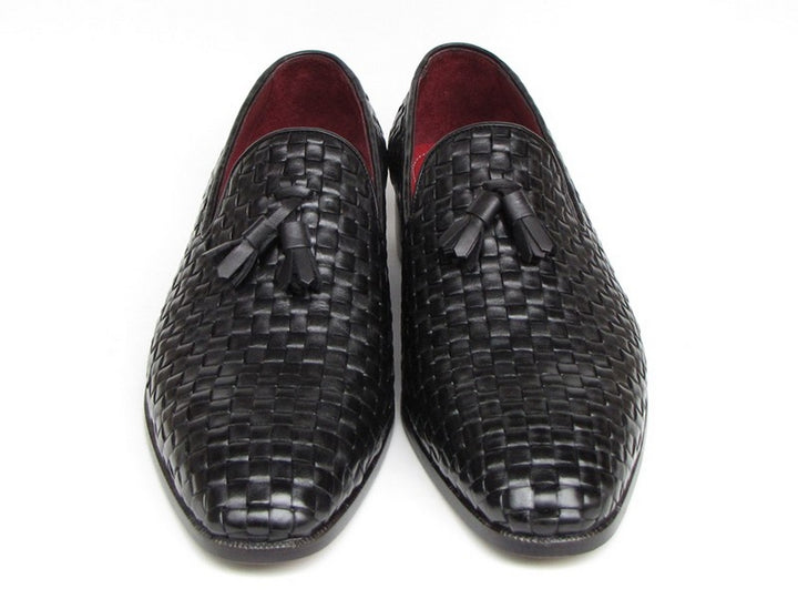 Paul Parkman Men's Tassel Loafer Black Woven Leather Shoes (Id#085) Size 11.5 D(M) US