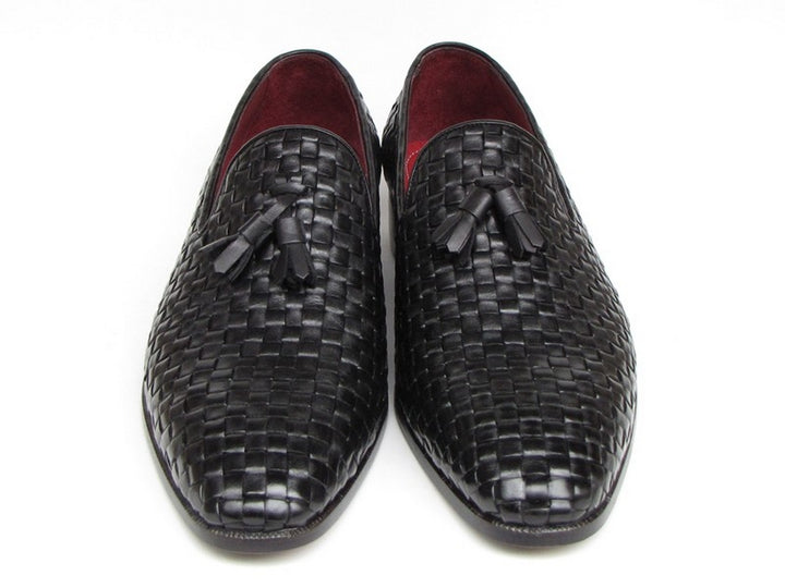 Paul Parkman Men's Tassel Loafer Black Woven Leather Shoes (Id#085) Size 9-9.5 D(M) US