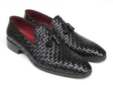 Paul Parkman Men's Tassel Loafer Black Woven Leather Shoes (Id#085) Size 6.5-7 D(M) US