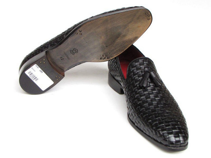 Paul Parkman Men's Tassel Loafer Black Woven Leather Shoes (Id#085) Size 12-12.5 D(M) US