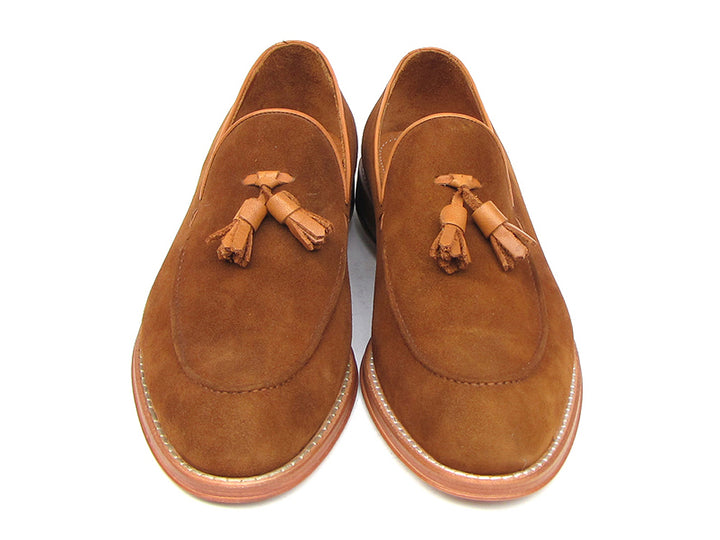 Paul Parkman Men's Tassel Loafer Tobacco Suede Shoes (Id#087) Size 12-12.5 D(M) US