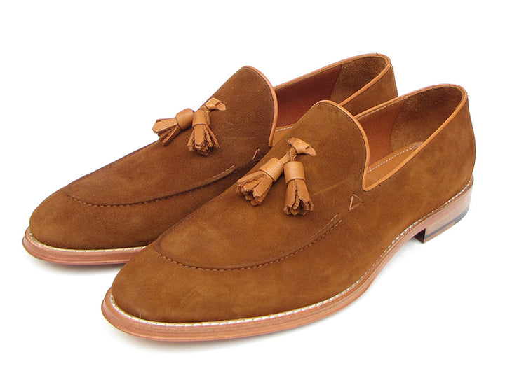 Paul Parkman Men's Tassel Loafer Tobacco Suede Shoes (Id#087) Size 9-9.5 D(M) US