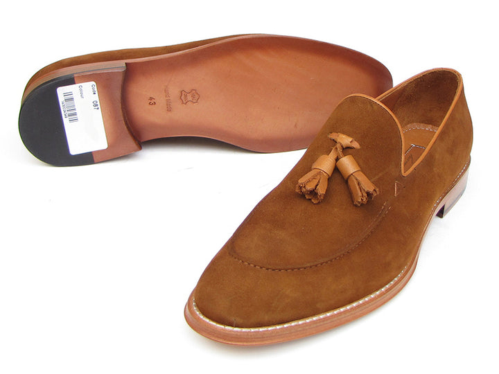 Paul Parkman Men's Tassel Loafer Tobacco Suede Shoes (Id#087) Size 6.5-7 D(M) US