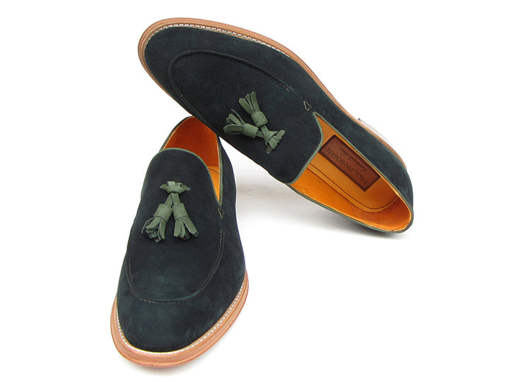 Paul Parkman Men's Tassel Loafer Green Suede Shoes (Id#087) Size 8-8.5 D(M) US