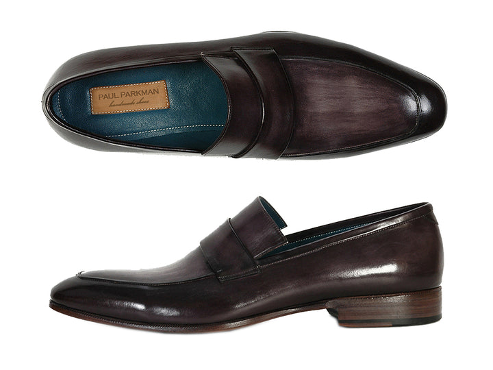 Paul Parkman Men's Loafer Black & Gray Hand-Painted Leather Shoes (Id#093) Size 9.5-10 D(M) Us