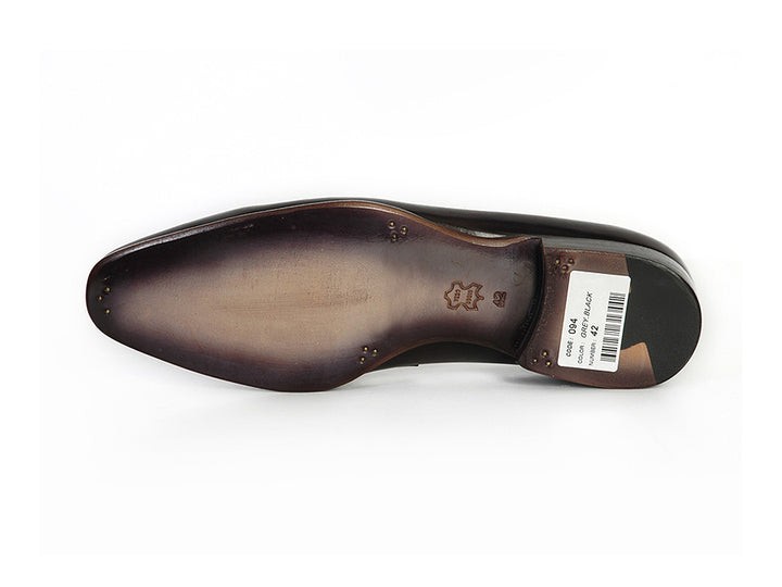 Paul Parkman Men's Loafer Black & Gray Hand-Painted Leather Shoes (Id#093) Size 6.5-7 D(M) Us