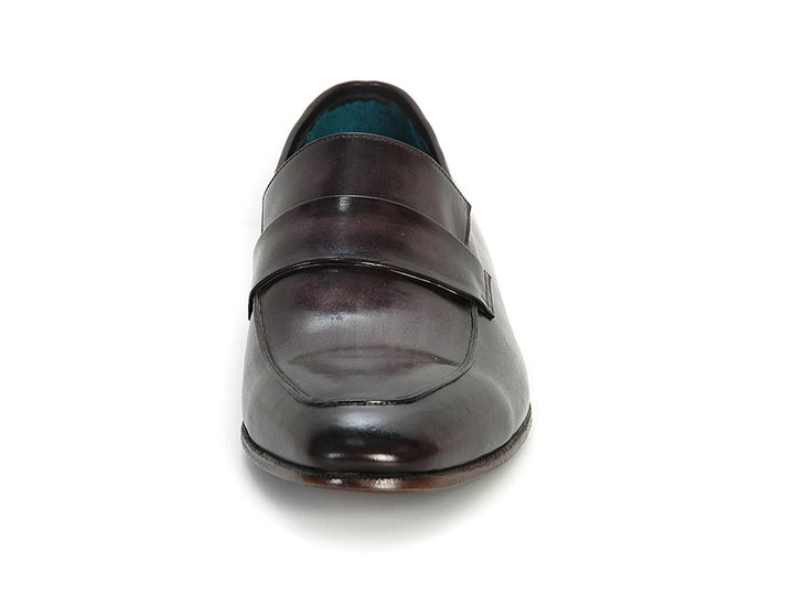 Paul Parkman Men's Loafer Black & Gray Hand-Painted Leather Shoes (Id#093) Size 12-12.5 D(M) Us