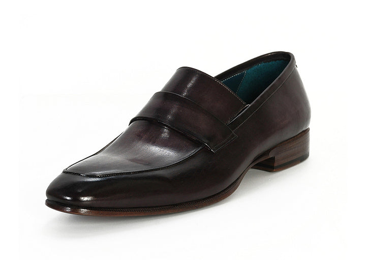 Paul Parkman Men's Loafer Black & Gray Hand-Painted Leather Shoes (Id#093) Size 8-8.5 D(M) Us