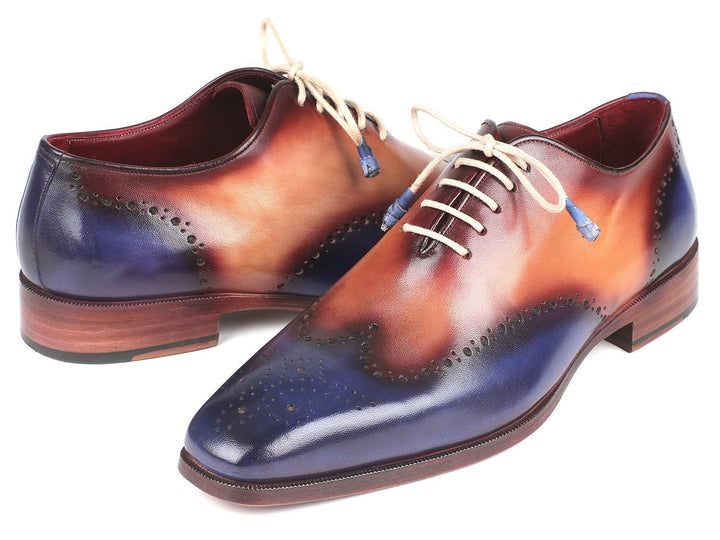 Paul Parkman Blue & Camel Wingtip Oxfords Shoes (ID#097BX11) Size 6.5-7 D(M) US
