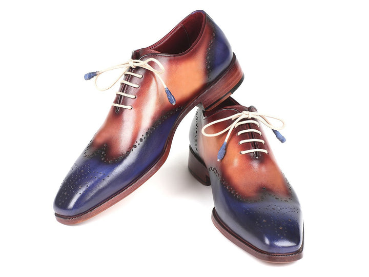Paul Parkman Blue & Camel Wingtip Oxfords Shoes (ID#097BX11) Size 6.5-7 D(M) US