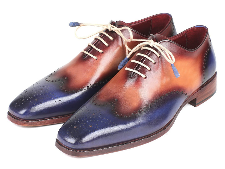 Paul Parkman Blue & Camel Wingtip Oxfords Shoes (ID#097BX11) Size 8-8.5 D(M) US