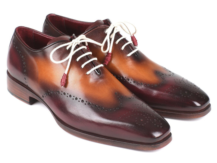 Paul Parkman Bordeaux & Camel Wingtip Oxfords Shoes (ID#097BY30) Size 6.5-7 D(M) US