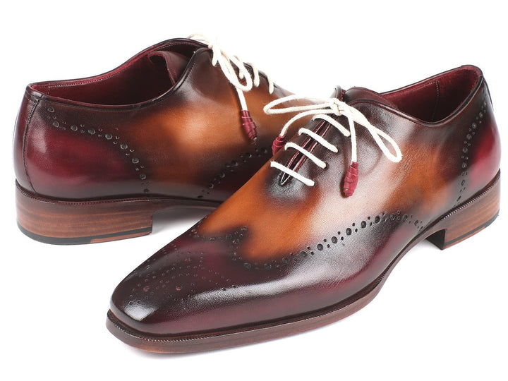 Paul Parkman Bordeaux & Camel Wingtip Oxfords Shoes (ID#097BY30) Size 6.5-7 D(M) US