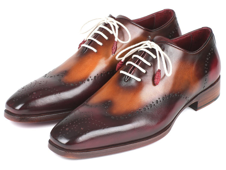 Paul Parkman Bordeaux & Camel Wingtip Oxfords Shoes (ID#097BY30) Size 9-9.5 D(M) US