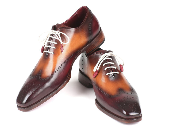 Paul Parkman Bordeaux & Camel Wingtip Oxfords Shoes (ID#097BY30) Size 11.5 D(M) US