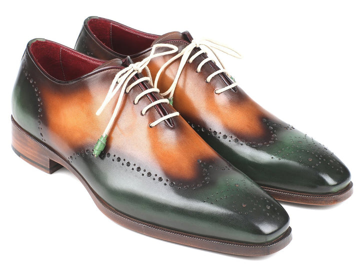 Paul Parkman Green & Camel Wingtip Oxfords Shoes (ID#097GV22) Size 8-8.5 D(M) US