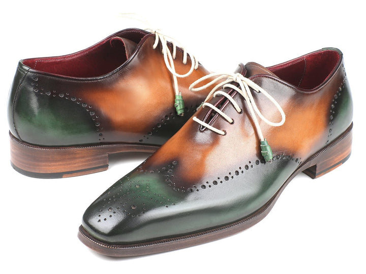 Paul Parkman Green & Camel Wingtip Oxfords Shoes (ID#097GV22) Size 9.5-10 D(M) US