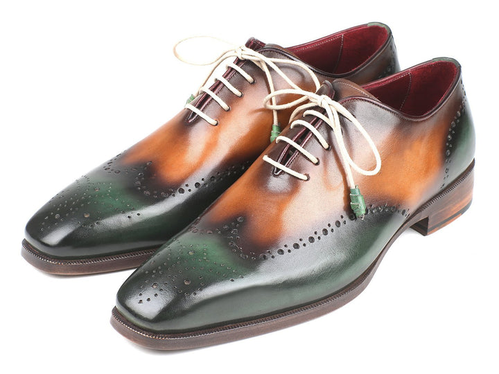 Paul Parkman Green & Camel Wingtip Oxfords Shoes (ID#097GV22) Size 9-9.5 D(M) US