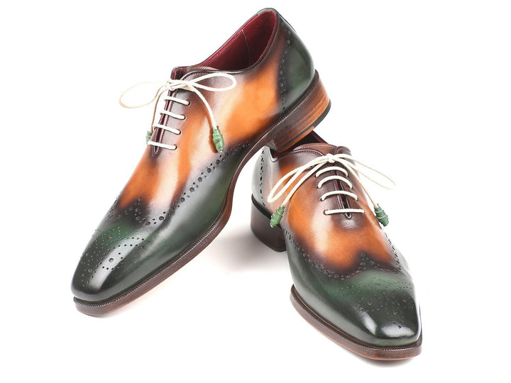 Paul Parkman Green & Camel Wingtip Oxfords Shoes (ID#097GV22) Size 6.5-7 D(M) US