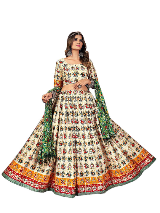 Navratri Special Multicolor Printed Lehenga Choli with Green Dupatta- NN-1001