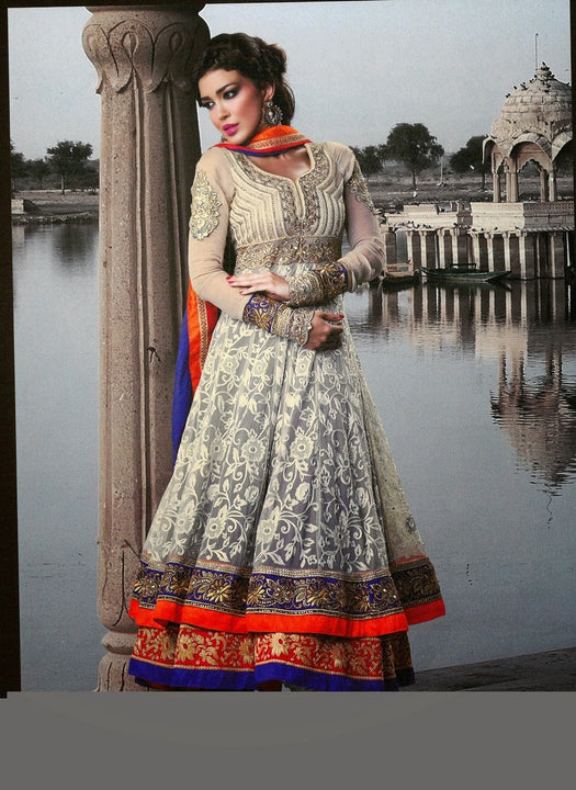 Gorgeous Beige and Orange Long Anrakali  (D. No. 101)