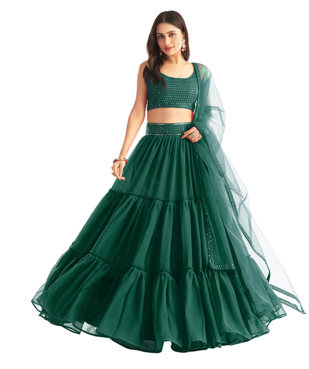 Dark Green Fancy Sequence Georgette Lehenga Set With Soft Net Dupatta ENGG-1060A