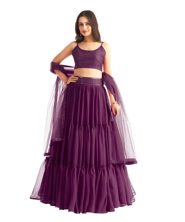 Wine Fancy Sequence Georgette Lehenga Set With Soft Net Dupatta ENGG-1060E