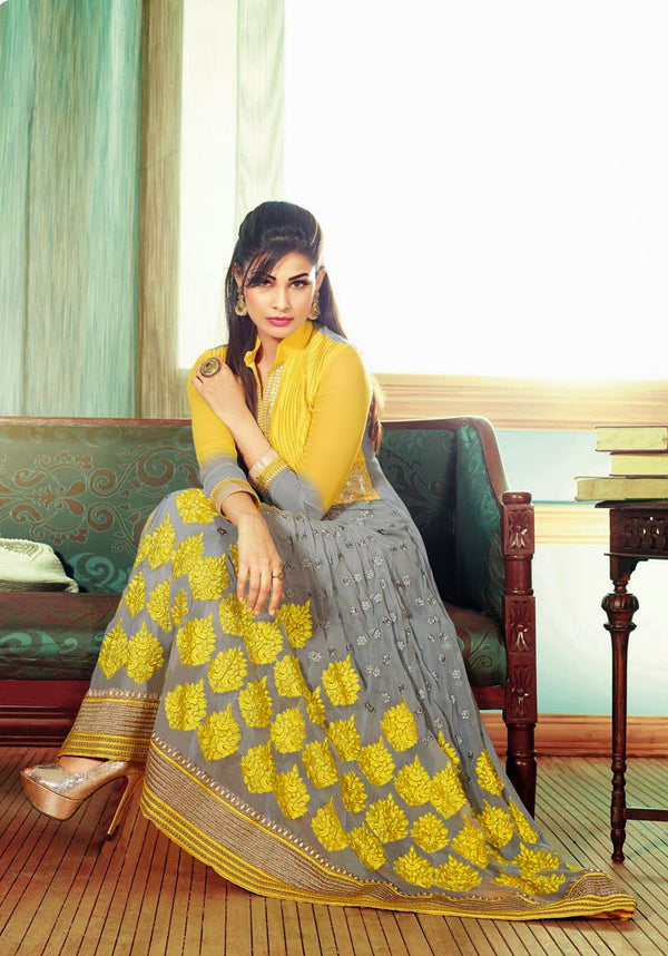 Gorgeous Yellow and Gray Long Anarkali (D. No. 108)