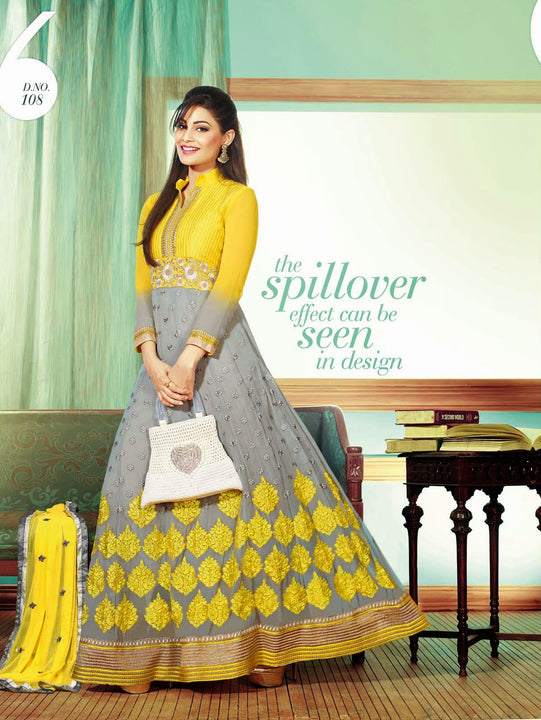 Gorgeous Yellow and Gray Long Anarkali (D. No. 108)