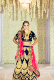 Dazzling Navy Blue and Gold Velvet Indian Wedding Lehenga- SNT11069