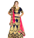 Dazzling Navy Blue and Gold Velvet Indian Wedding Lehenga- SNT11069