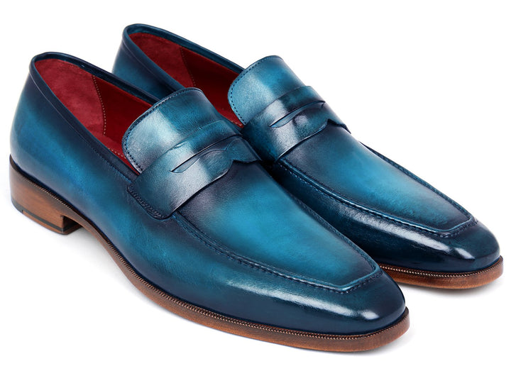 Paul Parkman Men's Penny Loafer Blue & Turquoise Calfskin Shoes (ID#10TQ84) Size 9-9.5 D(M) US