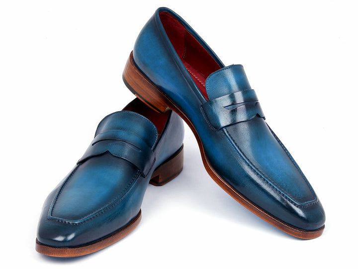 Paul Parkman Men's Penny Loafer Blue & Turquoise Calfskin Shoes (ID#10TQ84) Size 6.5-7 D(M) US