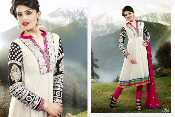 Off White Faux Georgette Anarkali Salwar Kameez (D. No. 1105)