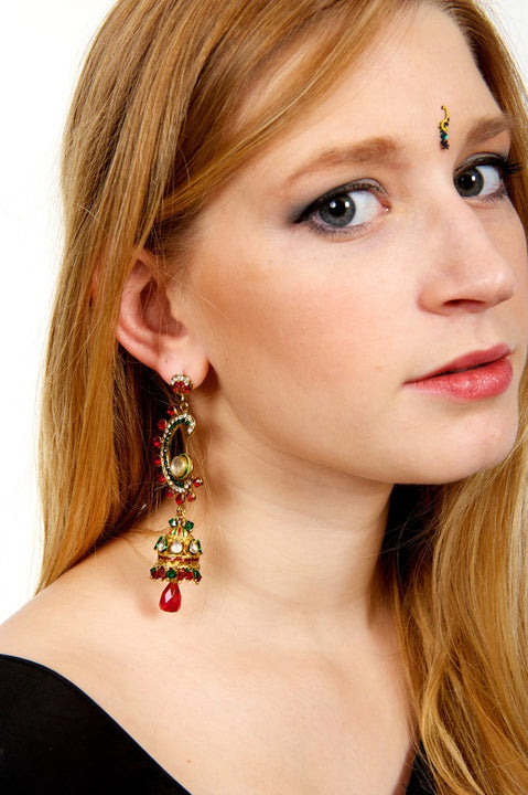 Red and Green Jumkha Earrings