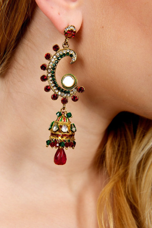 Red and Green Jumkha Earrings