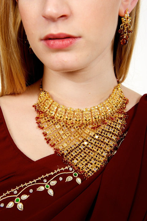Gold Choker Necklace with Earrings