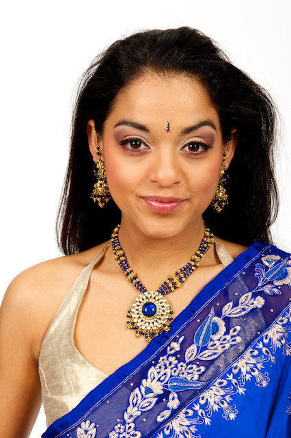 Dazzling Blue and Gold Necklace and Earrings Set
