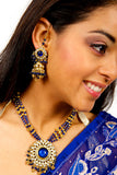 Dazzling Blue and Gold Necklace and Earrings Set