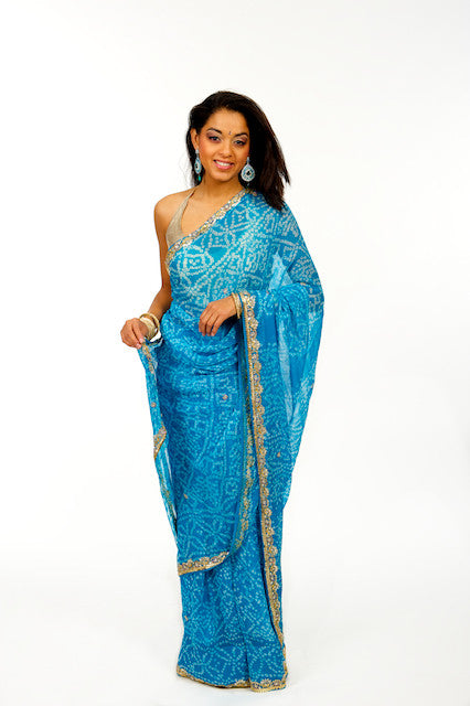 Stuck In the Clouds Blue Bandhani Sari