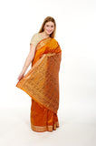 Forest Fire Orange Pure Silk Banarasi Sari