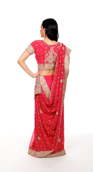 Lavish Pink and Gold Embroidered Sari