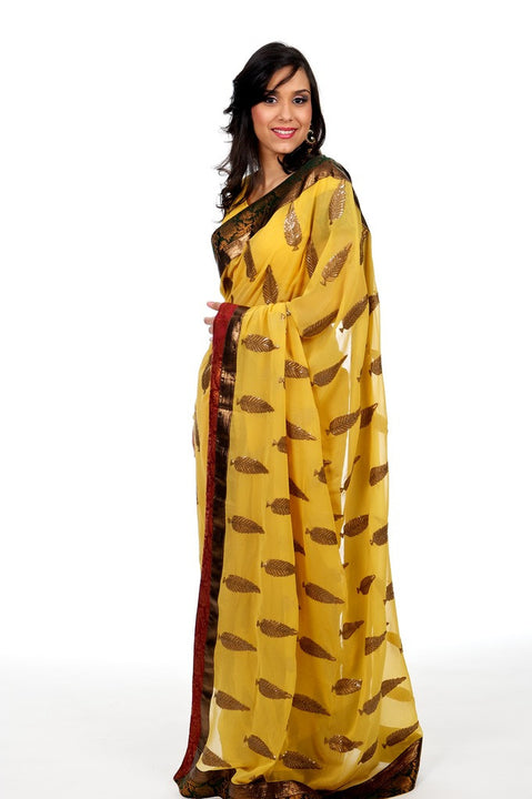 Leaves of Gold Party-Wear Sari
