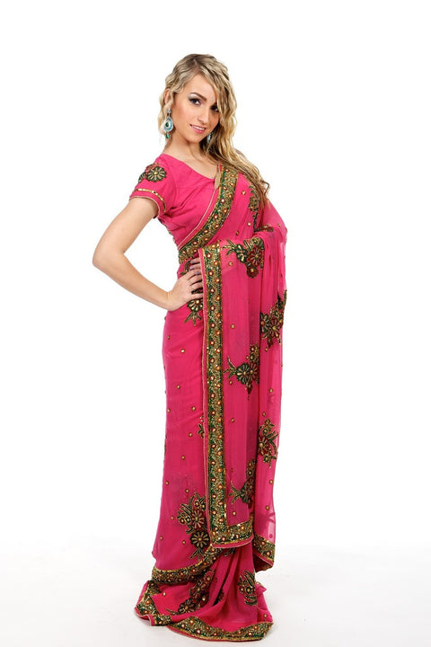 Fun and Flirty in Fuchsia Party-Wear Sari