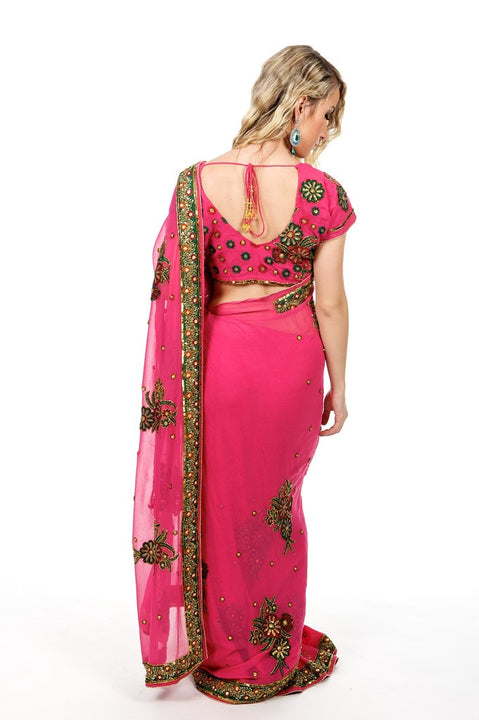 Fun and Flirty in Fuchsia Party-Wear Sari