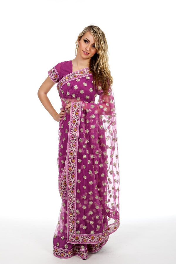 Dazzling Butterfly Pink Fancy Net Sari-SNT10308