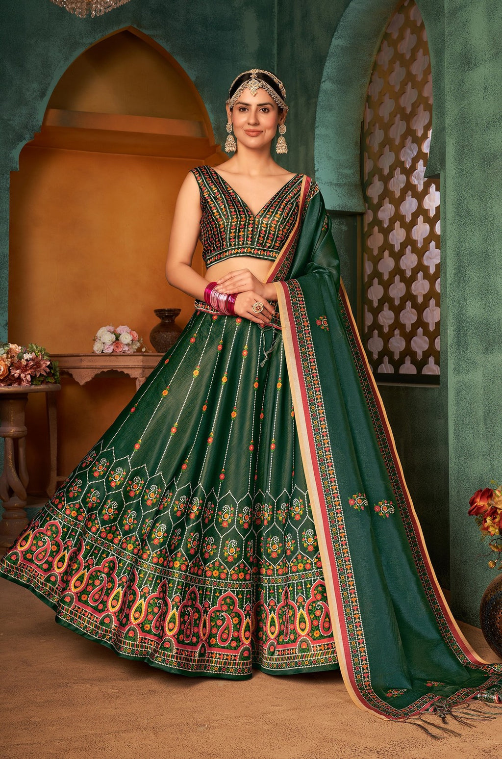 Lavish Green Princess Look Printed Designer Lehenga Choli With