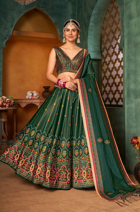 Lavish Green Princess Look Printed Designer Lehenga Choli With Stunning Dupatta SNT-80004