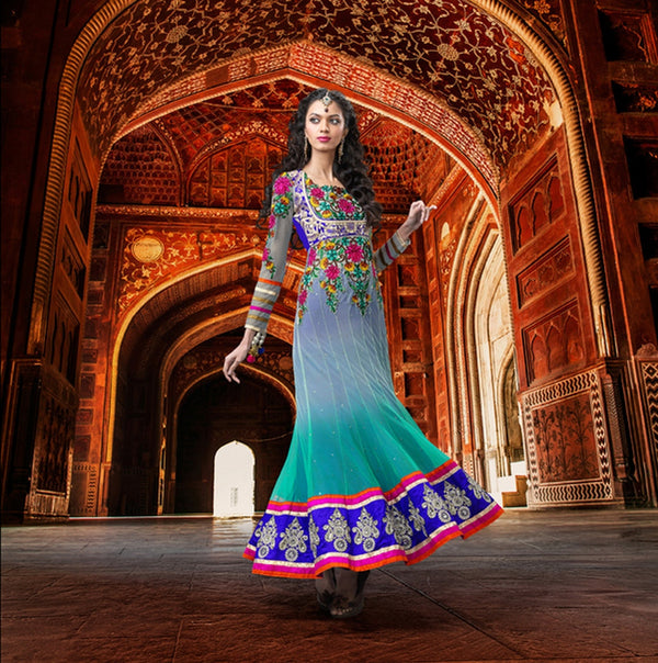 Blue Faux Georgette Long Net Anarkali D. No. 1521-A)