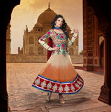 Ravishing Cream and Orange Taj Long Anarkali Churidar (D. No. 1521-B)